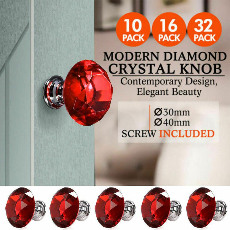 10 Pcs 40mm Clear Diamond Shape Glass Door Knob Drawer Cabinet Handle