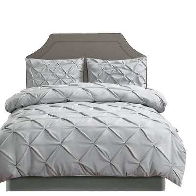 DreamZ Diamond Pintuck Duvet Cover Pillow Case Set in Double Size in Grey