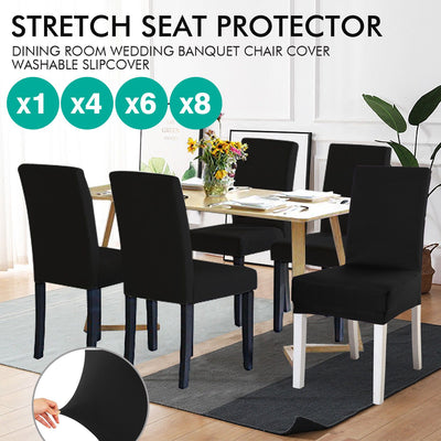 1x Stretch Elastic Chair Covers Dining Room Wedding Banquet Washable Black