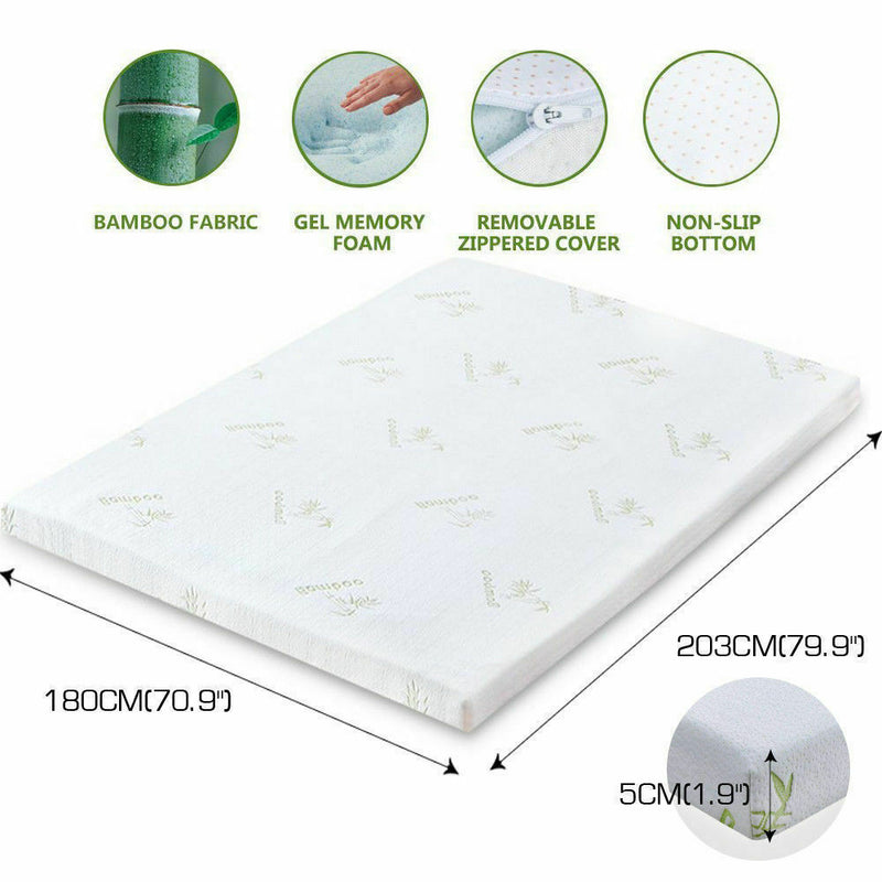 DreamZ 5cm Thickness Cool Gel Memory Foam Mattress Topper Bamboo Fabric King