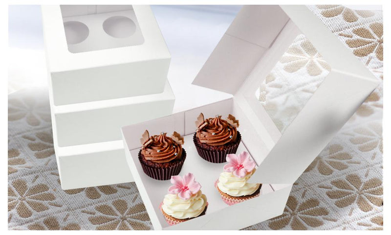 100 Pcs 4 Holes Cupcake Boxes Cupe Cake Box Window Face Cover and Inserts
