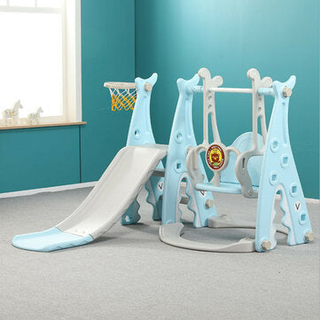 3 IN 1 Large Size Kids Playground Slide & Swing & Basketball Hoop DIY Assembly Set Toys