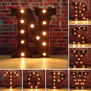 Vintage Metal LED Light DIY Letter N to X Sign Carnival Wall Marquee Decoration