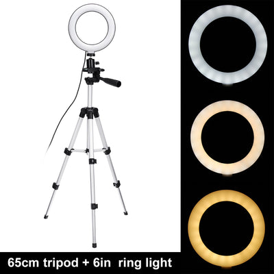LED Ring Light Lamp 6 Inch Dimmable Fill Light with Desktop Tripod Stand for Youtube Tiktok Makeup Live Stream Vlog