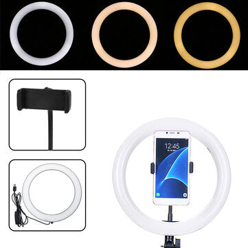 26cm Portable Stepless Adjustable LED Ring Full Light Makeup Mirror Light Photography Lighting Selfie Ring Lamp with Phone Holder