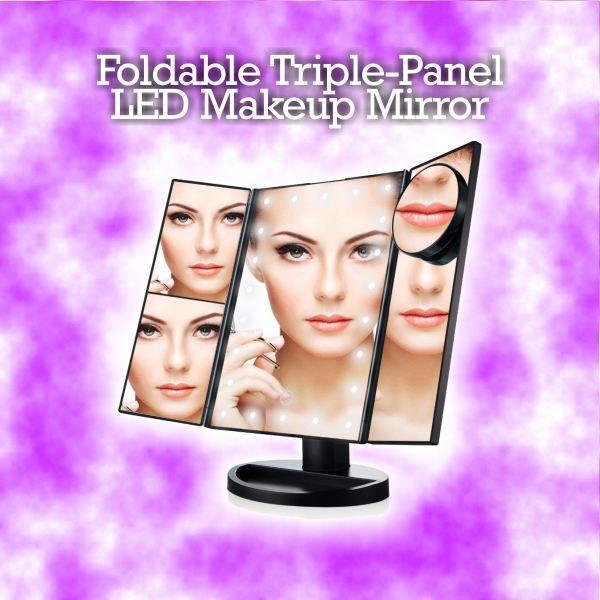 Foldable Triple-Panel LED Makeup Mirror