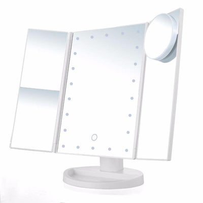 Foldable Triple-Panel LED Makeup Mirror