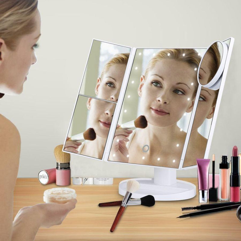 Foldable Triple-Panel LED Makeup Mirror