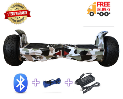 8.5″ Off Road Hoverboard NS8, Powerful Motor & monster Tyres – Grey Camouflage Style + LED lights [Free Carry Bag & Bluetooth]