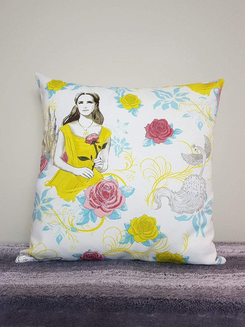 beauty and the beast fabric cushion cover, belle pillow, belle fabric, 18 inch pillow, beauty and the beast belle.