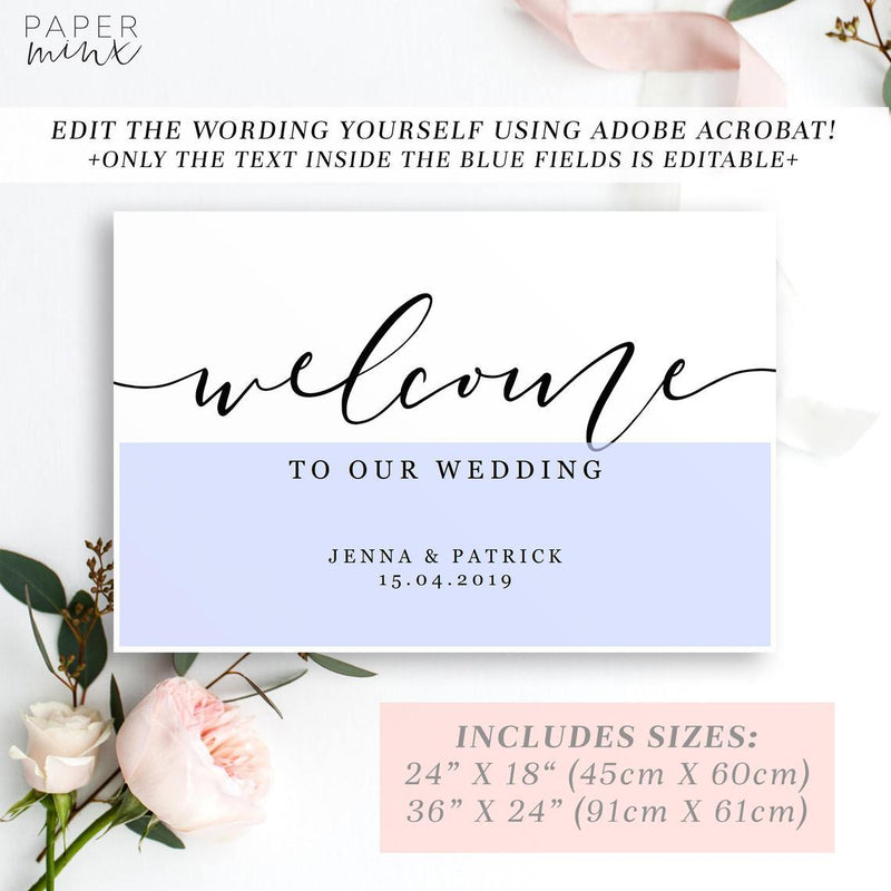 Printable Wedding Welcome Sign | Editable Template Welcome Sign | Black and White Calligraphy | Instant Download | Landscape Welcome Sign