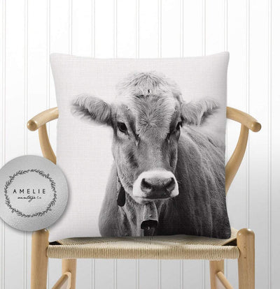 Farmhouse Pillow, Cow Cushion Black and White, Farmhouse Decor, Farm Animal Photo, Square Cushion, Cow Throw Pillow, Farmhouse Cushion