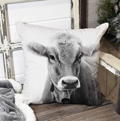 Farmhouse Pillow, Cow Cushion Black and White, Farmhouse Decor, Farm Animal Photo, Square Cushion, Cow Throw Pillow, Farmhouse Cushion