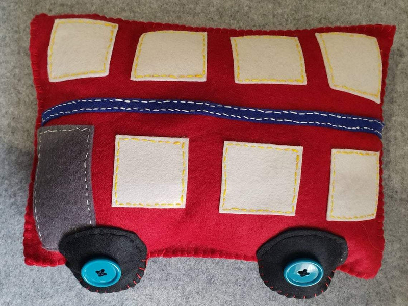 Red London Bus Felt Kids Cushion