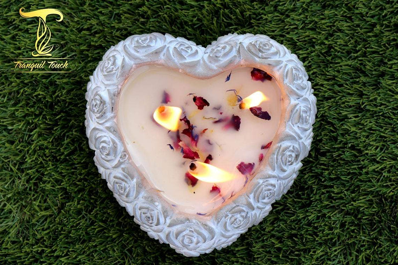 Heart Shape Scented Candle | Limited Edition Rose Infused Concrete Candle Pot | Aromatherapy Candles | Scented Romantic Candle For Her