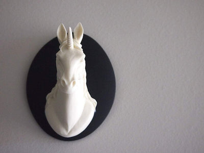 Ivory and Black Mounted Unicorn Head Wall Hanging