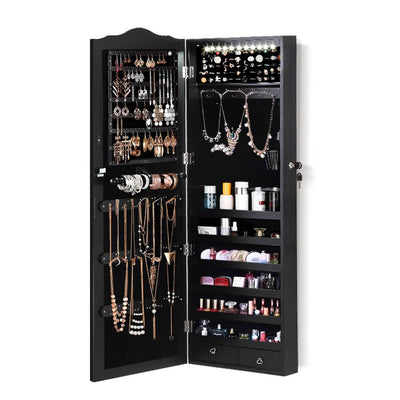 Mirror Jewellery Cabinet Makeup Storage Ear Ring Necklace Box Wall Door Black AU