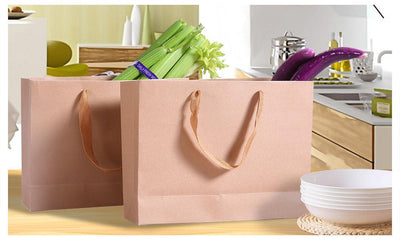 50x Brown Paper Bag Kraft Eco Recyclable Gift Carry Shopping Retail Bags Handles