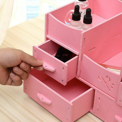 Wood-Plastic Makeup Cosmetic DIY Holder Jewellery Case Storage Organizer Drawers
