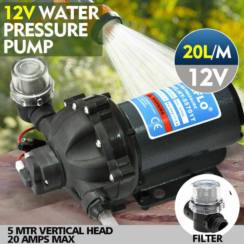 12V 20Lpm High Pressure Self Priming Water Pump Caravan Camping Tool Farm Boat