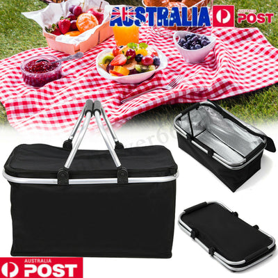 Folding Picnic Basket Bag Travel Storage Insulated Cooler Shopping Bag Lunch Bag