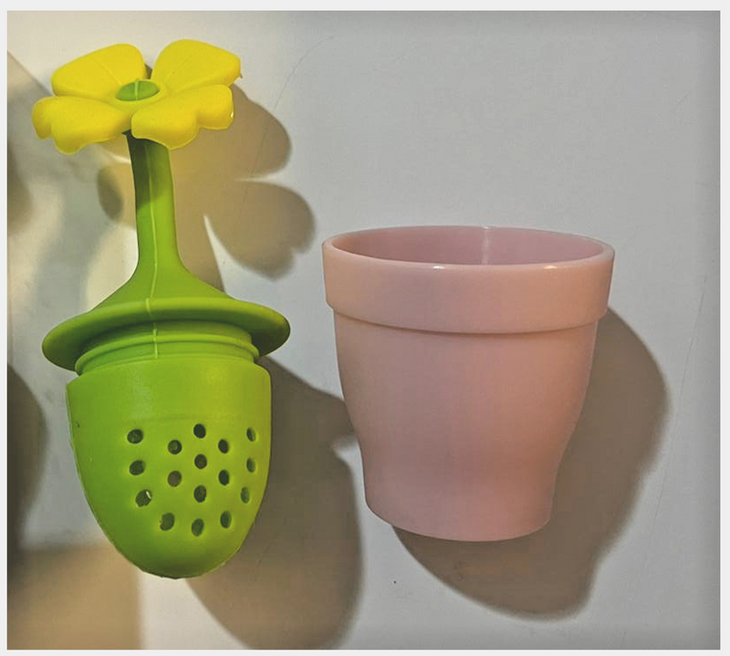 1 Silicone Tea Infuser Yellow Flower Green Plant Strainer Pink pot Herbal Decor