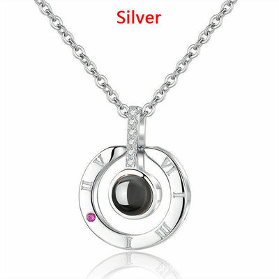 Sun Moon Shape Couple Personalized Necklaces Wedding Birthday Jewelry 100 Languages I Love You Projection Pendant Necklace Gifts