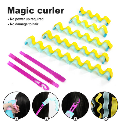 12 Pcs Magic Hair Roller Curlers Heatless Styling Kit With 2 Pcs Hair Hooks US