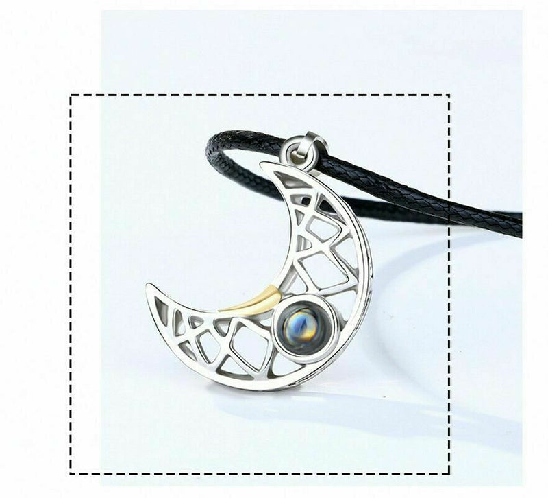 Sun Moon Shape Couple Personalized Necklaces Wedding Birthday Jewelry 100 Languages I Love You Projection Pendant Necklace Gifts