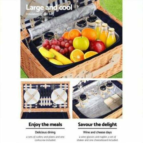 Alfresco 4 Person Picnic Basket Baskets Blue Deluxe Outdoor Corporate Blanket Park Trip