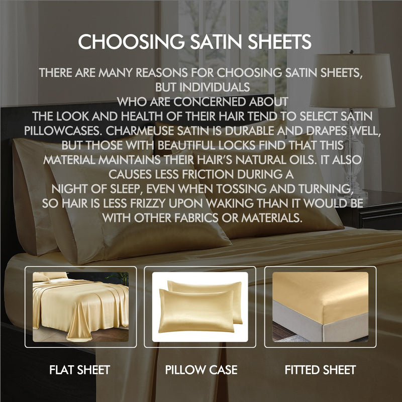 DreamZ Ultra Soft Silky Satin Bed Sheet Set in King Size in White Colour