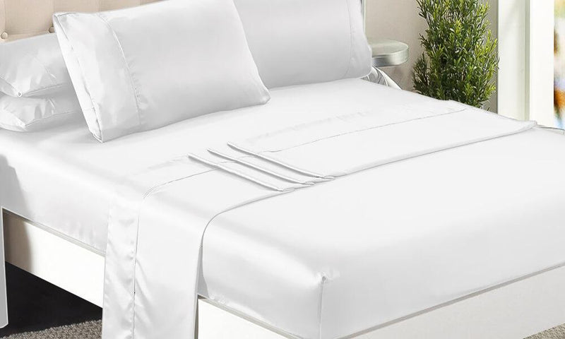 DreamZ Ultra Soft Silky Satin Bed Sheet Set in King Size in White Colour